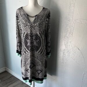 Haani Black and White Geometric Midi Dress